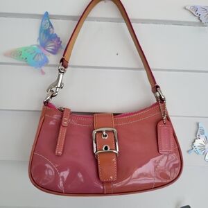 Coach Pink and Tan Patent Leather Demi Bag